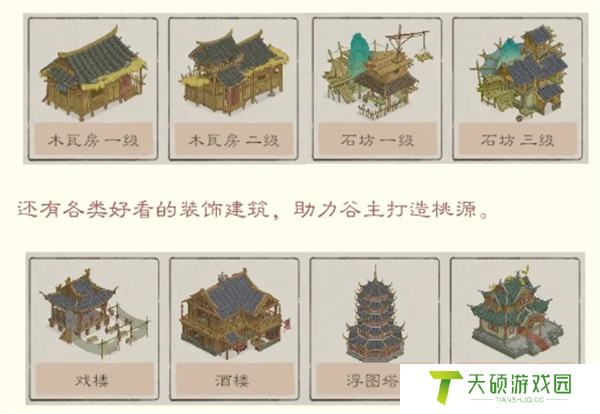 《桃源记2》建筑类型基本信息